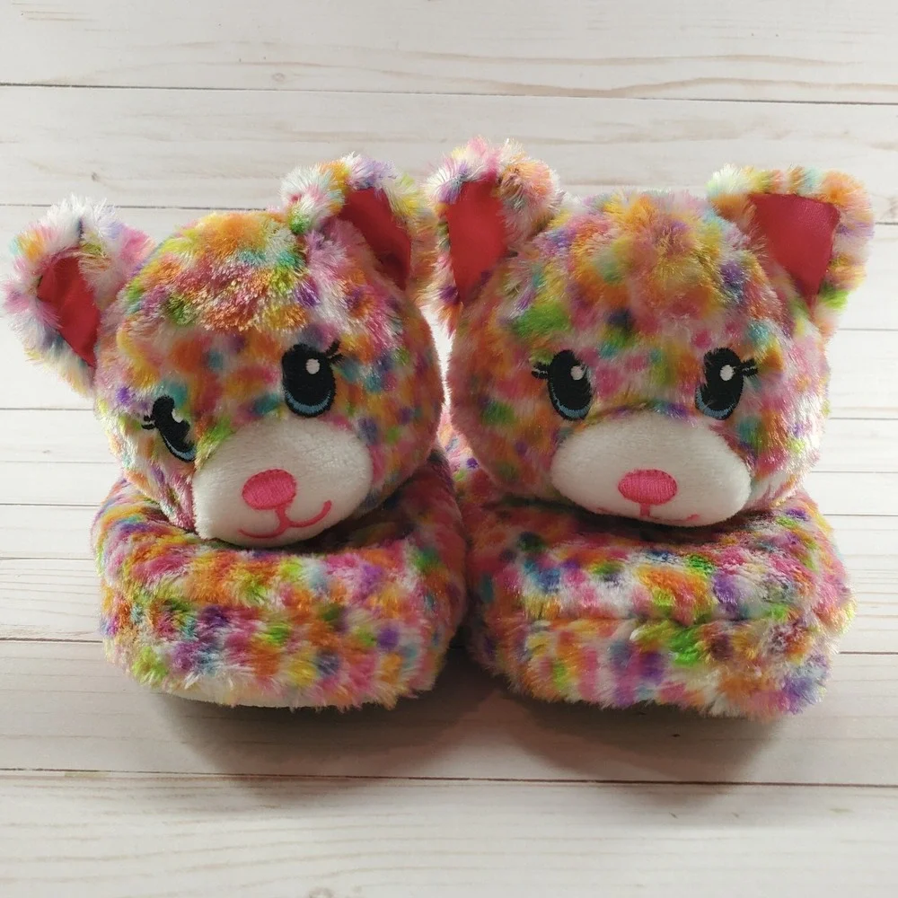 Build A‎ Bear Slippers Girls Size 12-13 Medium Bear Rainbow Confetti